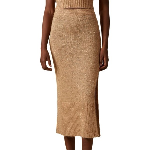 NWOT ALTUZARRA Billie Sequin Knit Slit Midi Skirt Medium M in Biscotti Party - Picture 1 of 11